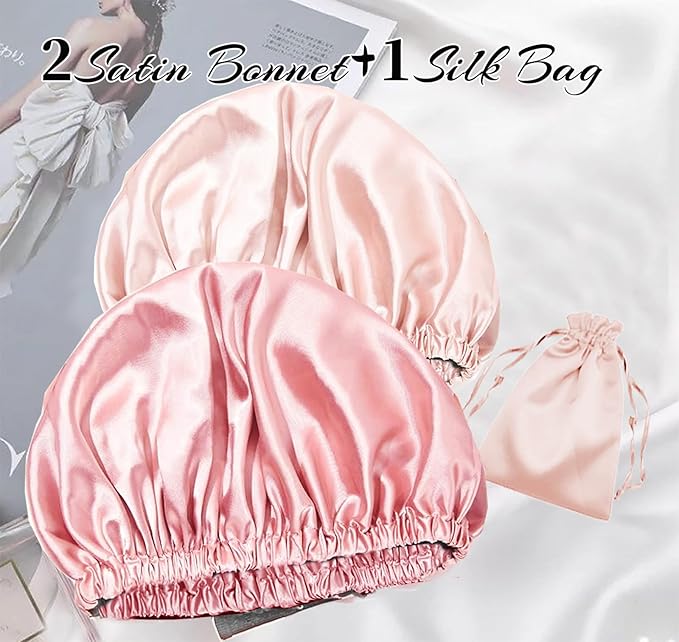 3Pcs Hair Bonnets For Sleeping Satin Bonnet For Women Silk Bonnets Womens Curly Hair Sleep Caps Silky Night Cap