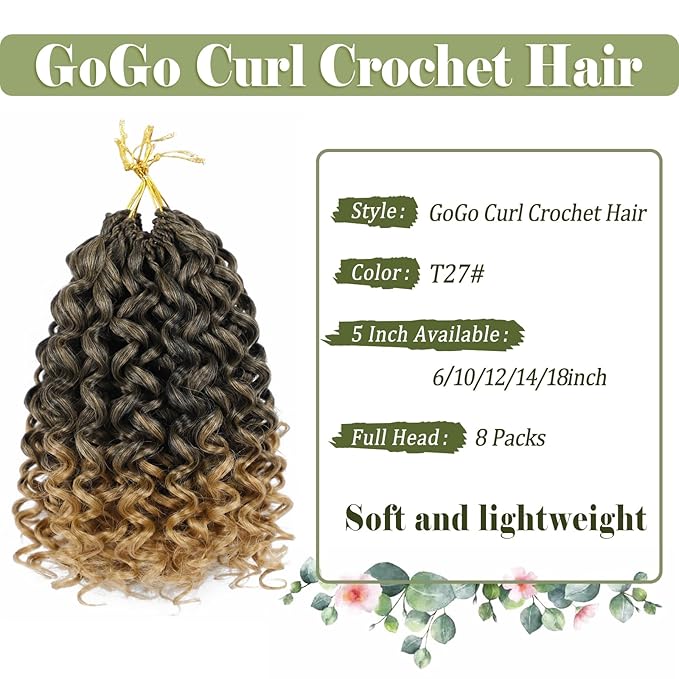 Vomella GoGo Curl Crochet Hair 8 Packs Water Wave 10 Inch Curly Crochet Hair for Women Short Beach Curl Hair Synthetic Deep Twist Hair Extensions(T27#)