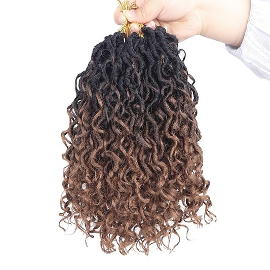 Goddess Locs Crochet Hair 10 Inch 9 Packs Synthetic Faux Locs Crochet Hair for Black Women, River Locs Hair Extensions Style Pre looped Crochet with Curly Ends