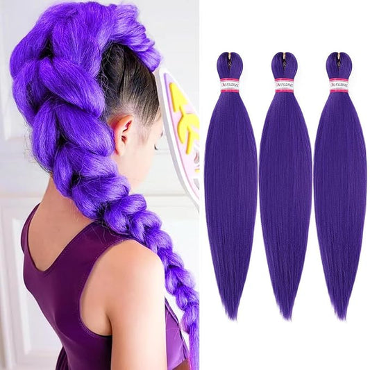 Dorsanee Purple Braiding Hair Extensins Rumi Wig Hair Pre Stretched 20 Inch 3 Packs Professional Easy Braiding for Crochet Braids Twists Locs Hair Soft Yaki Texture Hot Water Setting Synthetic