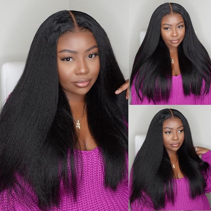 Julia Hair U Part Human Hair Wigs for Women 12A Kinky Straight Braizlian Human Hair Glueless Upart Wig No Glue No Sew in Beginner Friendly 180% Density No Lace Yaki Hair Wig 26 Inch