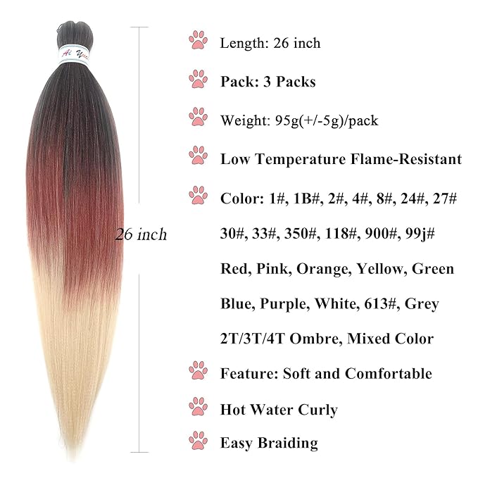 Synthetic Hair For Braids Pre Stretched Braiding Hair Ombre 1b/350/613 Braiding Hair Pre Stretched, Soft Yaki Itch Free Hot Water Setting Braiding Hair Extensions Crochet Hair 26 Inch