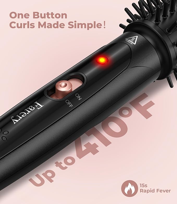 Farery 1.5 Inch Thermal Brush, Curling Iron for Smooth Bouncy Curls – Anti-Scald Hard Bristles, Lightweight, One-Button Start, Dual Voltage Travel Hair Tool with 360° Swivel Cord, 410°F Fast Heat