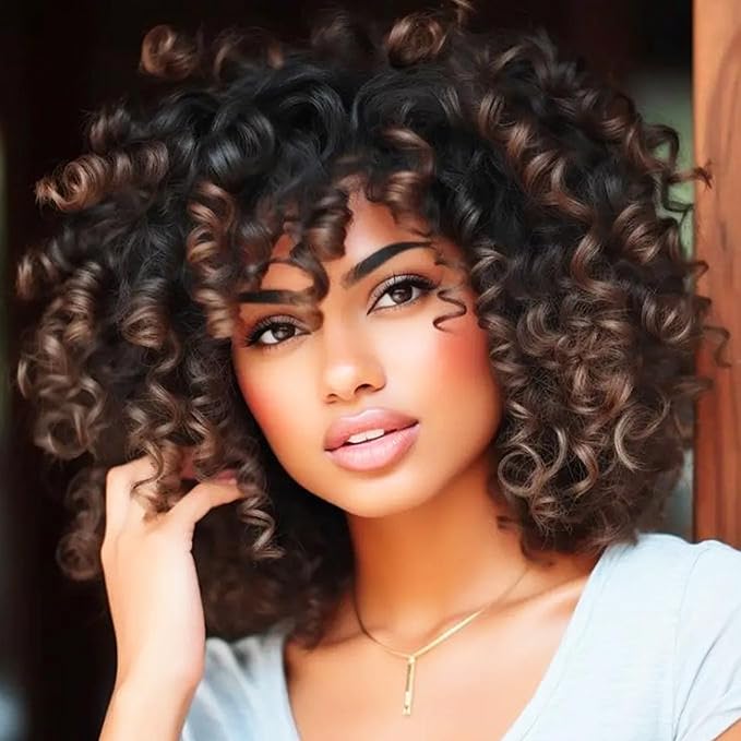 100 Strands Short Jamaican Bounce Crochet Hair 5 Packs Ringlet Wand Curl Crochet Hair 8 Inch Brown Ombre Bouncy Curly Crochet Brands Hair Extensions Crochet Braiding Hair