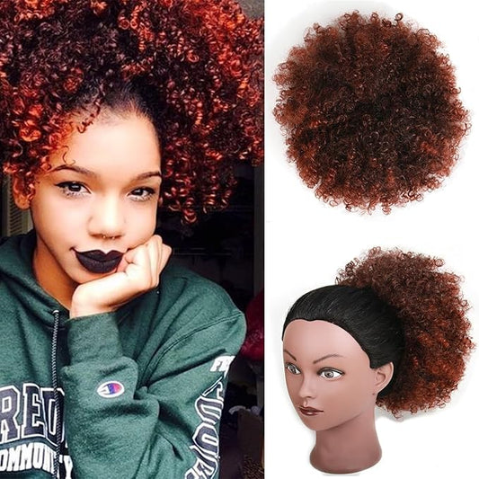 Afro Puff Drawstring Ponytail Extension for Black Women 12 Inch Short Afro Curly Ponytail Extension Clip On Kinky Drawstring Curly Ponytail Bun (1B/350#) …