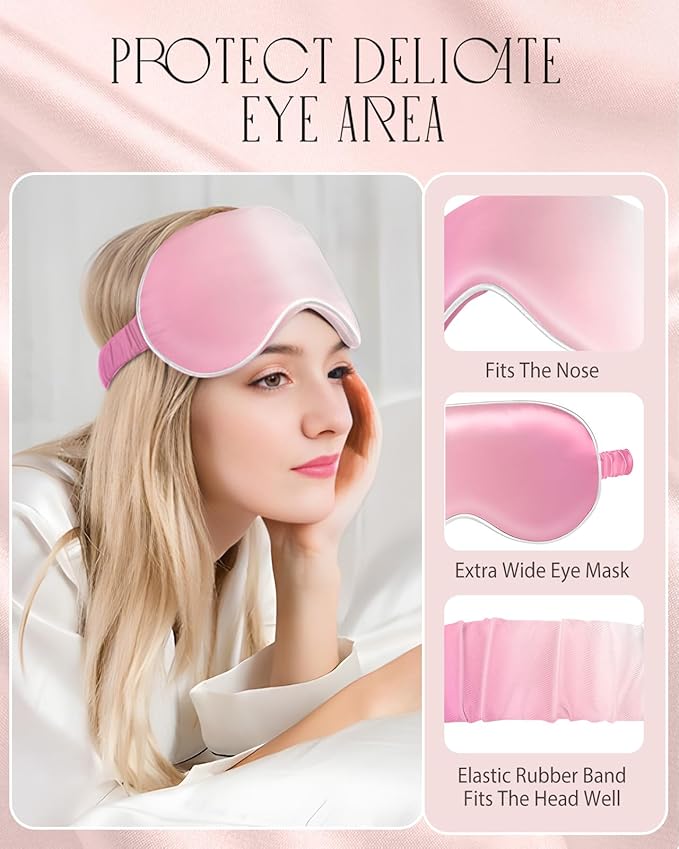 Mulberry Silk Pillow Case for Hair and Skin 19 Momme Standard 26"x20" Pk White Gradient Silk Pillowcase with Eye Mask & Scrunchie Soft Silk Pillowcase Sleeping for Moms, Women