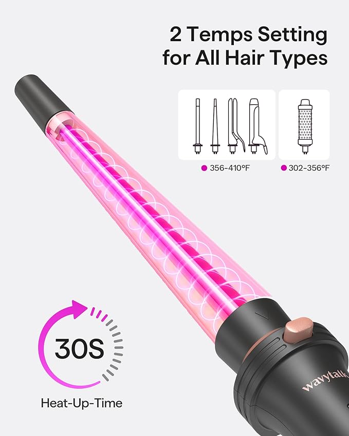 Wavytalk 5 in 1 Curling Iron Set with Thermal Brush and 4 Interchangeable Ceramic Curling Wands (0.5'-1.25'), Instant Heat Up Hair Curling Iron, Rose Gold