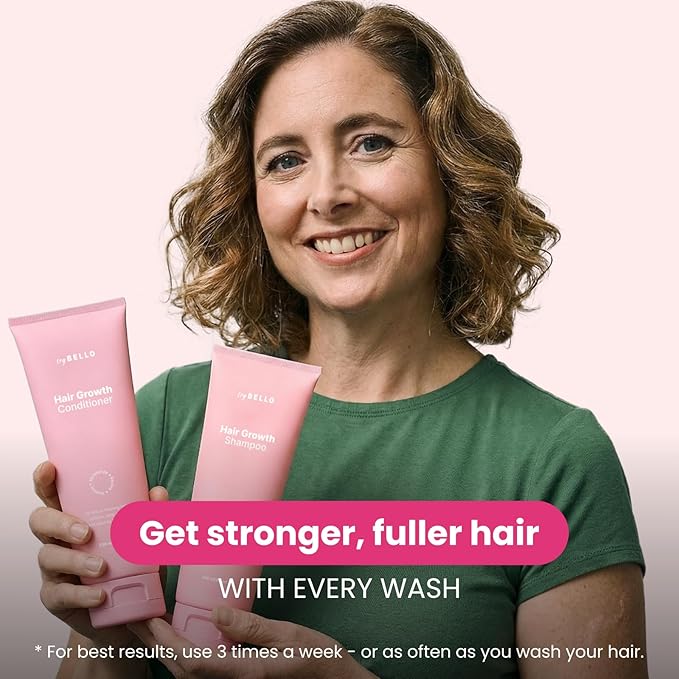 Trybello Hair Growth Shampoo & Strengthening Conditioner Set | with Biotin, Turmeric & Ginger | Anti-Hair Fall, Sulfate Free, Paraben Free | Hair Regrowth Support for Fuller, Healthier Strands