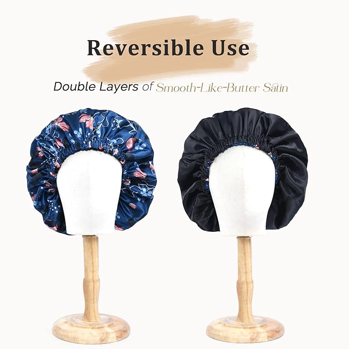 YANIBEST Adjustable Satin Bonnet Double Layer Hair Bonnet for Sleeping Bonnets for Women Hats Curly Natural Hair, Orchid