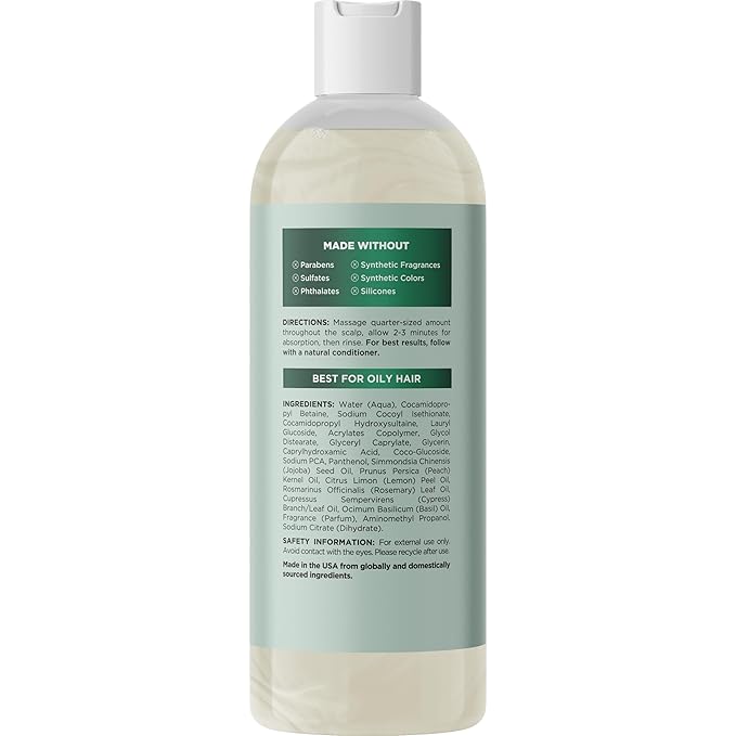 Clarifying Shampoo for Oily Hair and Scalp - Degrease Deep Cleansing Shampoo Build Up Remover with Rosemary Oil for Greasy Hair & Scalp - Vegan Color Safe Sulfate Paraben & Cruelty Free (12 Fl Oz)