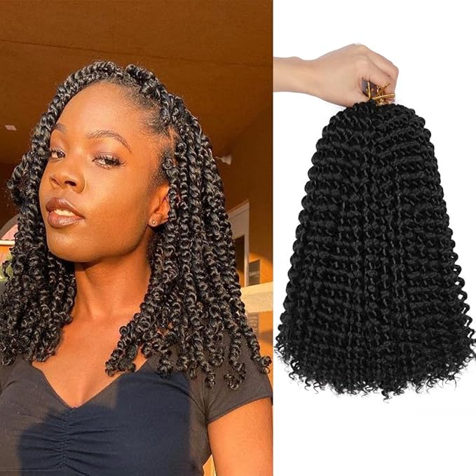 12 Inch Short Passion Twist hair, 8pcs Passion Twist Crochet Hair,Water Wave Crochet Hai Extensions For Passion Twist Braiding Hair Braids Natural Black Bohemian Hair (12 Inch,#1B)