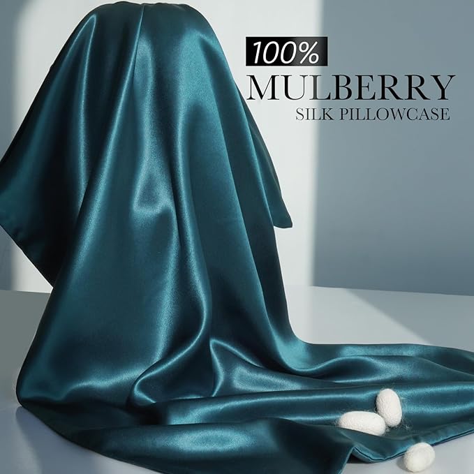 100% Mulberry Silk Pillowcase for Hair and Skin, 22 Momme Pure Natural Silk Pillow Case Both Sided with Zipper, Pillow Cover for Women Mom Men (Fog Blue, King 20''×36'', 1 Pack)