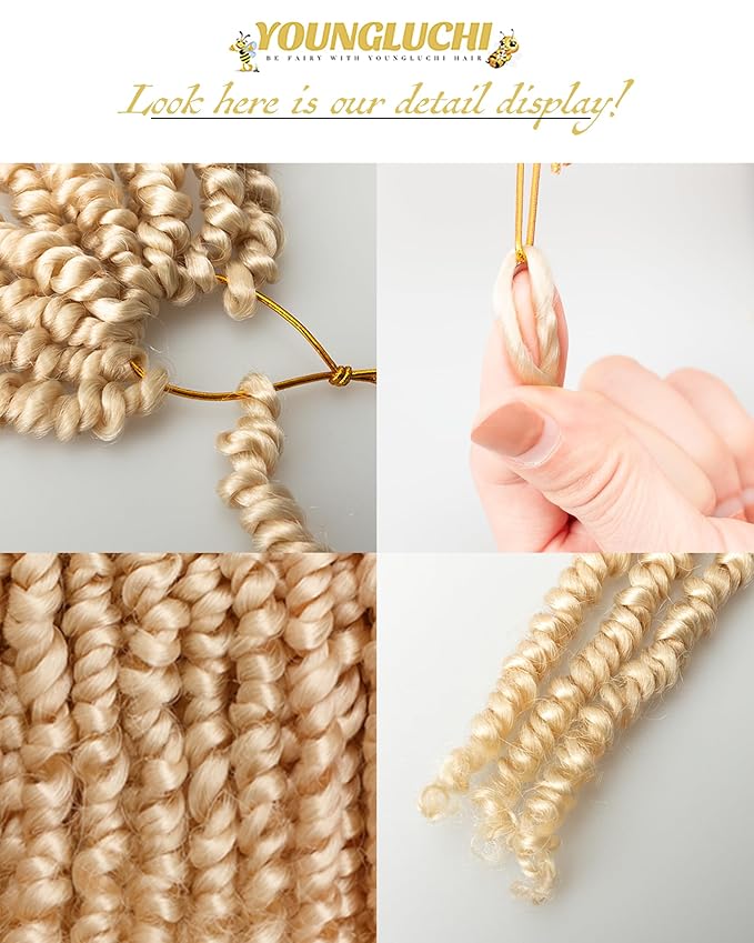 4 Inch 7 Packs Super Short Passion Twist Crochet Hair for Black Women and Kids-Blonde Pre Looped Pretwisted Soft Hair Extensions,Braided by Synthetic Spring Kinky Twist Bohemian Curl(4"-7P,613#)