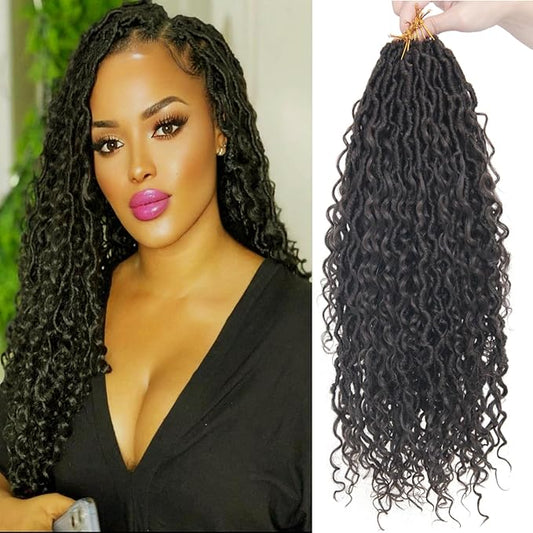 8Packs Goddess Locs Crochet Hair 18Inch Boho Faux Locs,Crochet Loc With Curly Ends River Hippie Bohemian Loc Crochet Hair for Black Women(4#, 18inch(Pack of 8))