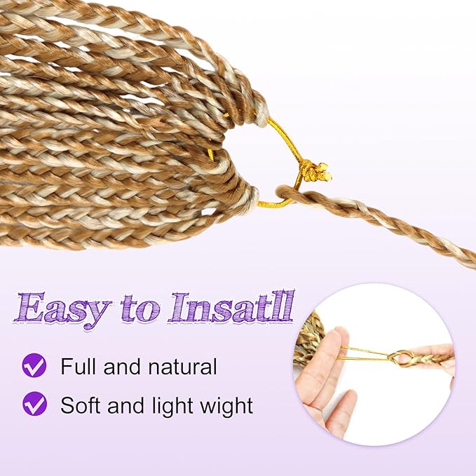 Eacia Goddess Box Braids Crochet Hair 24 Inch 7 Packs Honey Blonde Boho Box Braids Crochet Hair Extensions with Curly Ends for Women(24 Inch, P27/613#)