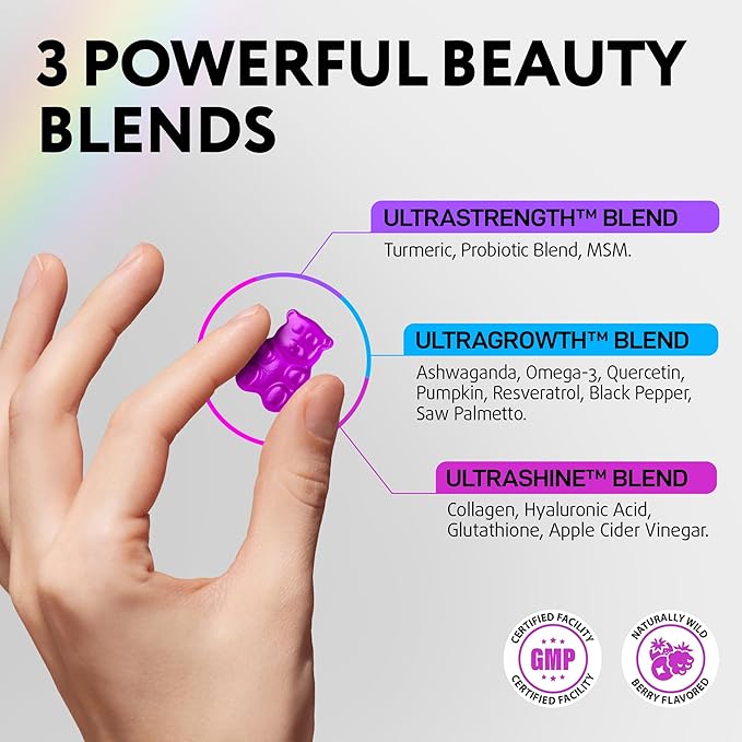 Biotin Gummies for Hair, Skin and Nails - Hair Growth Vitamins for Women & Men - Hair Loss Gummy Supplement with Extra Strength Biotin (Vitamin B7), Collagen, Keratin & DHT Blocker - 60 Chewable Bears