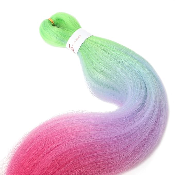 Dorsanee 3 Tone Braiding Hair Pre Stretched 24 Inch 3 Packs Braiding Hair Extensions for Box Braids Twists Locs Hair Soft Yaki Texture Hot Water Setting (#Light Green/Light Purple/Pink)