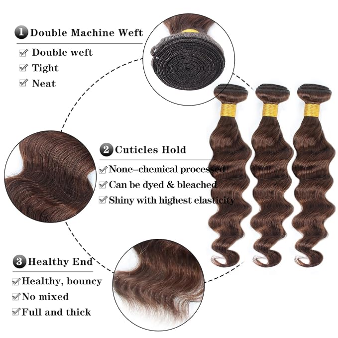 Bundles Human Hair Chocolate Brown Loose Wave Human Hair Bundles 14 16 18 Inch 12A 100% Unprocessed Brazilian Virgin Hair Loose Deep Wave 3 Bundles Remy Human Hair Extension 4# Color