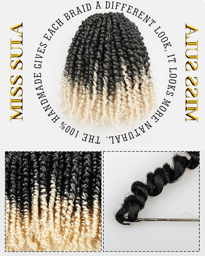 10 Inch 8 Packs Pretwisted Pre Looped Passion Twist Crochet Hair-Ombre Grey to Blonde Off-white,3 Tones Super Soft&Bouncy Synthetic Braided Hair Extensions(10 Inch-8 Packs,Gray/27/613)