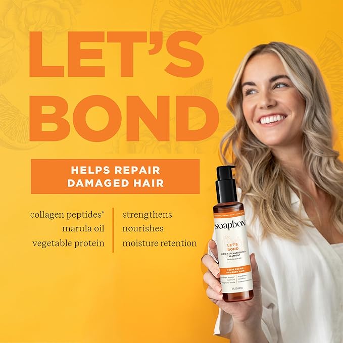 Soapbox Let's Bond Hair Treatment with Collagen Peptides - Repair Damaged Hair, Prevent Breakage, Nourish & Strengthen Fine, Frizzy Hair, Paraben Free & Color Safe, 5oz