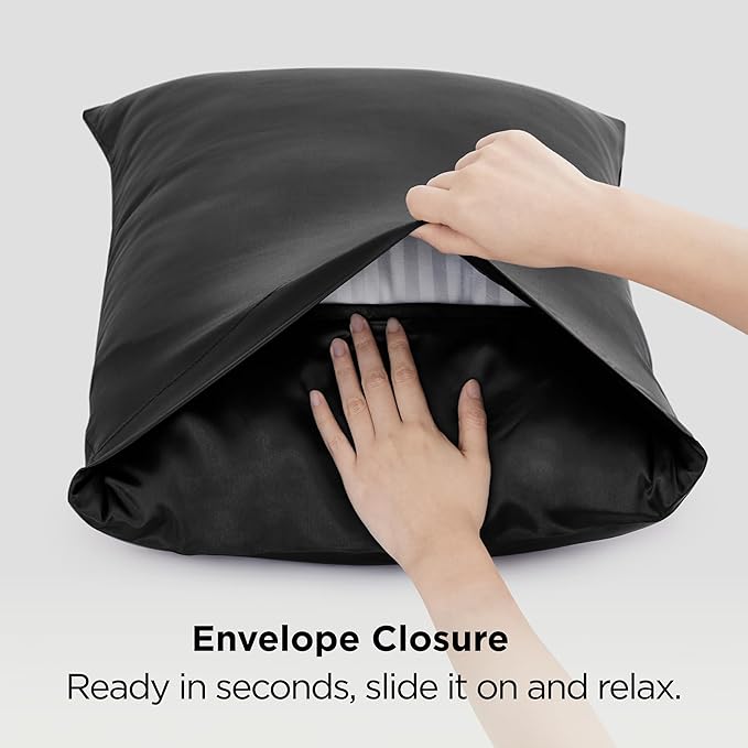 Bedsure King Size Satin Pillowcase Set of 2 - Black Silky Pillow Cases for Hair and Skin with Envelope Closure, Similar to Silk Pillow Cases, Gifts for Women Men, 20x36 Inches, 2pcs