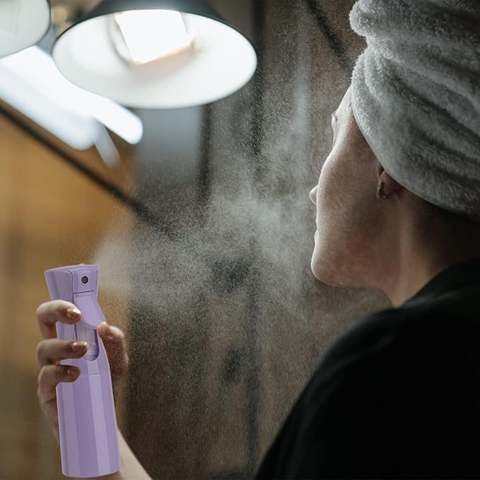 Spray Bottle for Hair (6.8OZ /200ML) Continuous Ultra Fine Mist Sprayer for Hair, Salons, Barber, Plants, Skin Care, Cleaning 2 Pack PURPLE