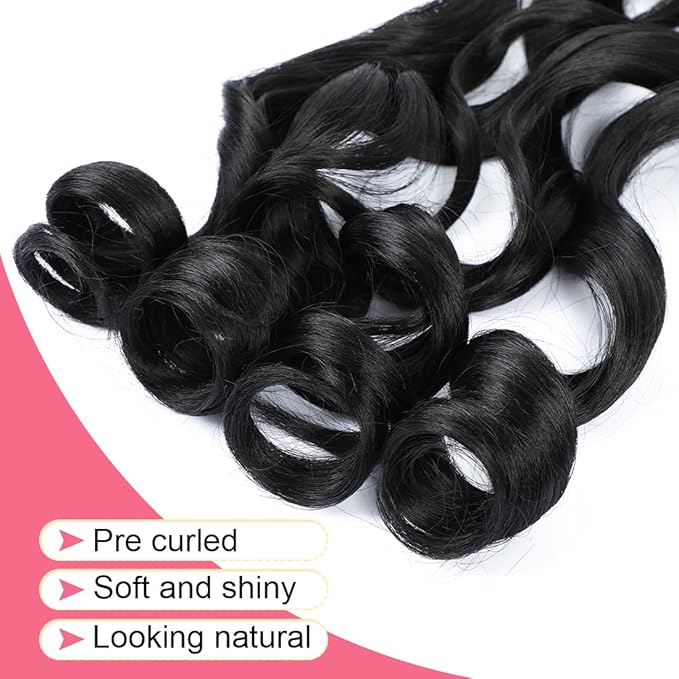 6 Packs French Curl Braiding Hair 18 Inch Loose Wave Bouncy Braiding Hair Pre Stretched 100g/pack Yaki Curly Crochet hair for Black Women Hair Extensions (1B)