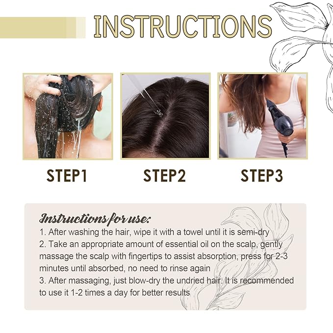 Natural Hair Growth Oil for Dry, Damaged & Thin Hair, Nourishing Unisex Formula (3 * 60ml)