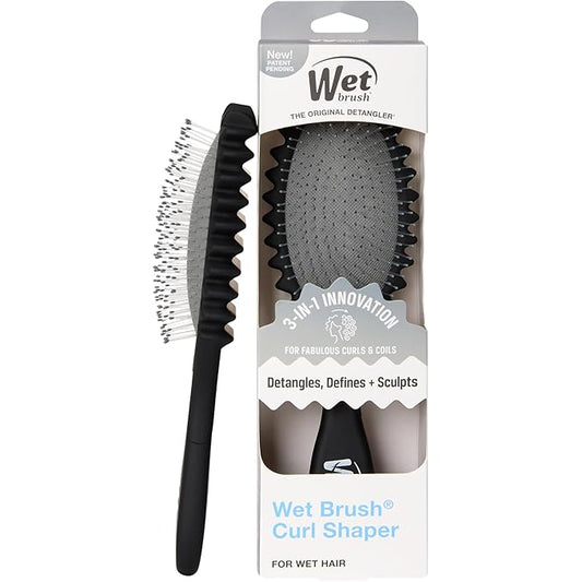 Wet Brush Curl Shaper Detangler Brush, Black, Curl Defining for Curly and Coily Hair Types, IntelliFlex Bristles Detangle for Frizz-Free Shaping, Made for Women, Men & Kids