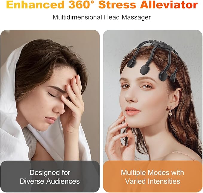 Electric Scalp Massager, Head Massager Scalp Stress Relax, Kneading Hair Massage with 3 Modes, 360 Degree Hair Massager, Cordless Portable Head Scratcher for Stress Relax