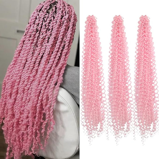 Curly Crochet Hair Extensions Pink Passion Twist Braids 24Inch Long Curly Braiding Hair 3Packs Spring Crochet Braids Hair Extensions Goddess Box Braids for Black Women(24",Light Pink)
