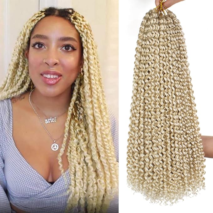 Leeven 18 Inch 2Pcs Water Wave Crochet Braids Hair for Butterfly Locs Passion Twist Crochet Hair Hot Water Setting Blonde Passion Twists Braiding Hair Bohemian Braids Hair for Women 613#