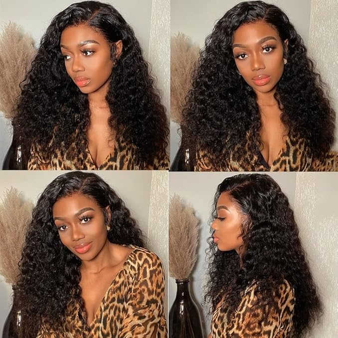 Lace Frontal Wigs Human Hair Water Wave Wig HD Transparent Lace Front Wigs Human Hair Wet and Wavy Virgin Hair Wigs Pre Plucked Hairline with Baby Hair Deep Wave Human Hair Wigs for Women 20