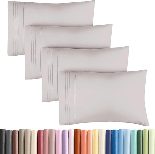 King Pillow Cases Set of 4 - Ultra Soft Hotel Quality Pillowcase Covers - Comfy, Cozy & Wrinkle Free - Shrinkage, Stain & Fade Resistant - Machine Washable Pillow Protectors - 4 Piece Set - Light Grey