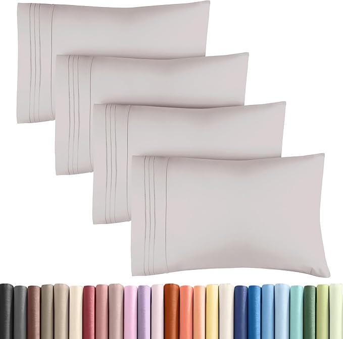 Queen Pillow Cases Set of 4 - Ultra Soft Hotel Quality Pillowcase Covers - Comfy, Cozy & Wrinkle Free - Shrink, Stain & Fade Resistant - Machine Washable Pillow Protectors - 4 Piece Set - Light Grey