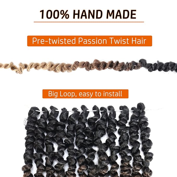 Passion Twist Hair 10 Inch 8 Packs Pre-twisted Passion Twist Crochet Hair for Women Pre-looped Water Wave Crochet Braids Bohemian Curly Crochet Hair Extensions 1B/30/27