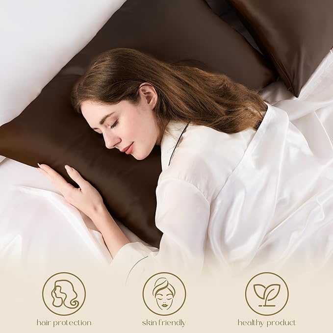 ZIMASILK 100% Pure Mulberry Silk Pillowcase for Hair and Skin Health,Soft and Smooth,Both Sides Premium Grade 6A Silk,600 Thread Count,with Hidden Zipper,1pc(Standard 20''x26'',Chocolate)