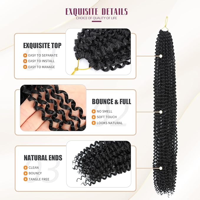 Dansama 7 Packs Passion Twist Hair Water Wave Braiding Hair for Butterfly Style Crochet Braids Bohemian Hair Extensions (30inch (Pack of 7), 1B)