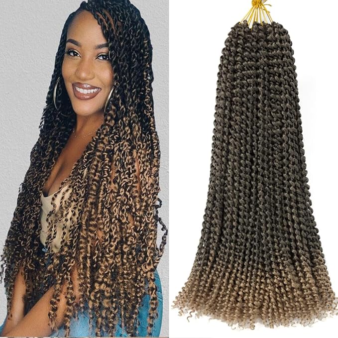 8 Packs Passion Twist Hair Water Wave Synthetic Braids for Passion Twist Crochet Braiding Hair Goddess Locs Long Bohemian Curl Hair Extensions (30 Inch, 1B/27)