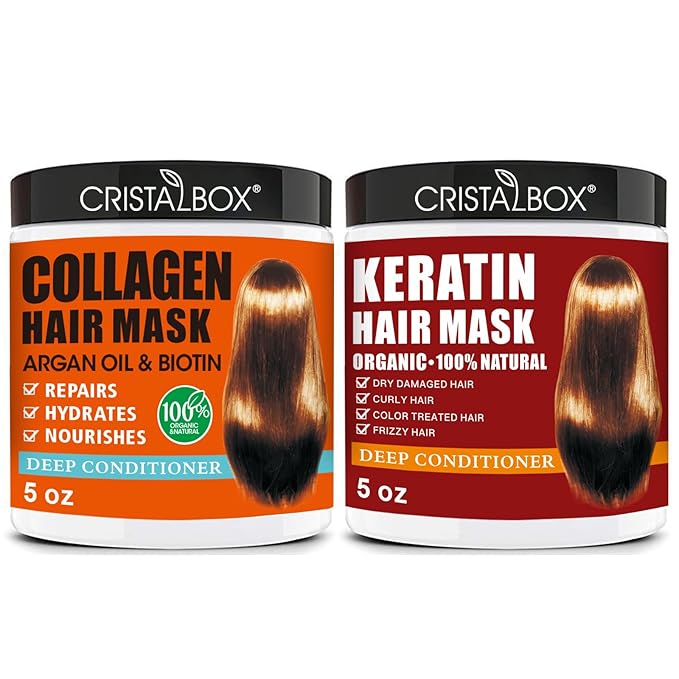 2 Pack Collagen Hair Mask & Keratin Hair Mask,Keratin Hair Treatment,Repair Treatment Deep Conditioning Hair Treatment Mask for Damaged Hair,Hydrating Conditioner with Argan Oil for Dry Hair | Argan Oil, Collagen, Biotin, Hair Treatment Mask