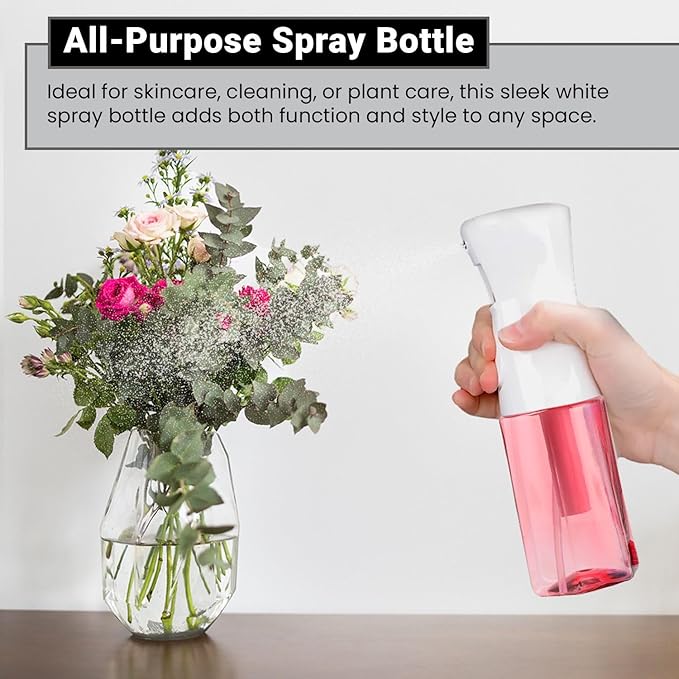 Continuous Mist Spray Bottle – Ultra Fine Mist for Hair Styling, Salon Use, and Versatile Applications – Ideal for Plants, Cleaning, and Travel – 5 oz Pink Octagon Shape Empty Bottle