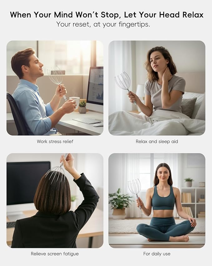 Head Massager Scalp, Electric Scalp Massager with 20 Metal Fingers – Head Scratcher & Hair Massage Tool, Waterproof Head Massage for Stress Relief, Stocking Stuffers Gift for Women & Men