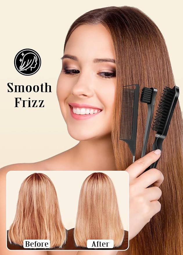 Slick Back Hair Brush & Hair Wax Stick Set - Frizz Control & Flyaway Smoothing - Sleek Ponytails, Buns, Edges - Styling Cream/Gel/Balm/Pomade Stick for Women - Styling Accessories for Girls & Kids