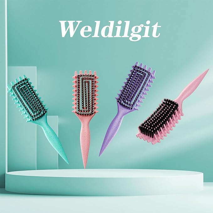 Curly Hair Brush, Curl Defining Brush with Soft Boar Bristles Detangling Tangled Glides, Wide-Teeth Design Effortlessly Shaping & Defining Curls, Curling Definer for Wet & Dry Hair (Green)