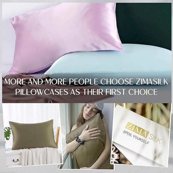 ZIMASILK 100% Pure Mulberry Silk Pillowcase for Hair and Skin Health,Soft and Smooth,Both Sides Premium Grade 6A Silk,600 Thread Count,with Hidden Zipper,1pc(Standard 20''x26'',Olive Grey)