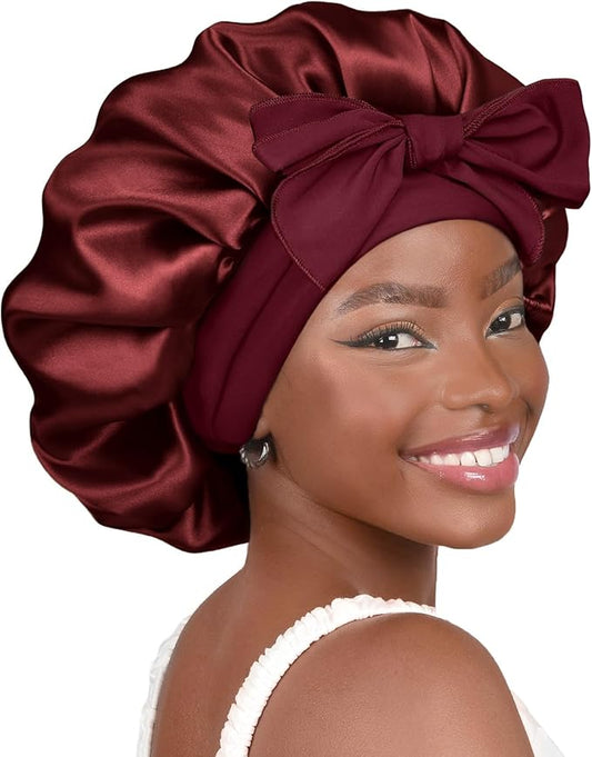 YANIBEST Silk Bonnet for Sleeping Women Adjustable Double Layer Satin Bonnet Reduce Friction Prevent Frizz Natural Curly Hair