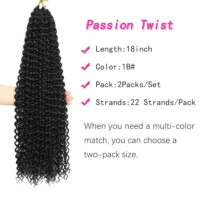 Ubeleco 18 Inch Passion Twist Hair, Water Wave Crochet Hair for Women Black Passion Twists Braiding Hair Long Bohemian Synthetic Hair Extensions Passion Twist Crochet Hair (18 Inch (Pack of 2),1B)