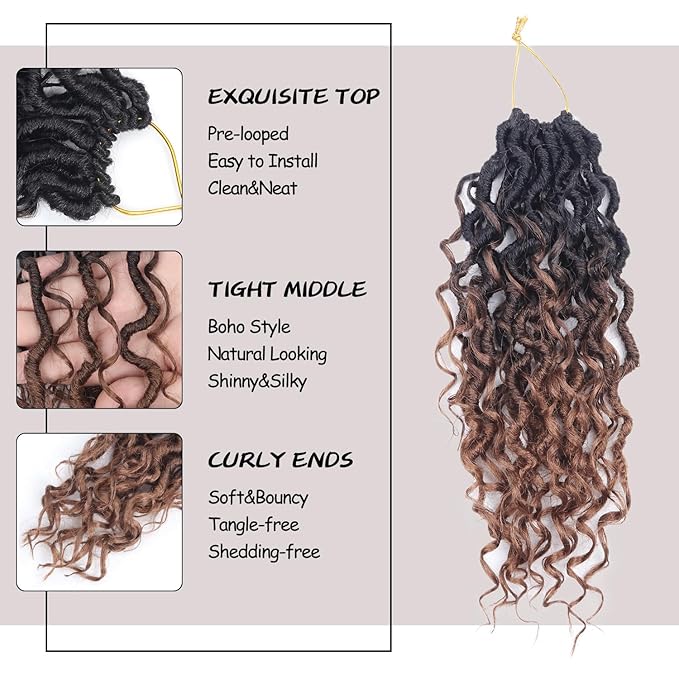 Goddess Locs Crochet Hair 12 Inch 9 Packs Synthetic Faux Locs Crochet Hair for Black Women, River Locs Hair Extensions Style Pre looped Crochet with Curly Ends