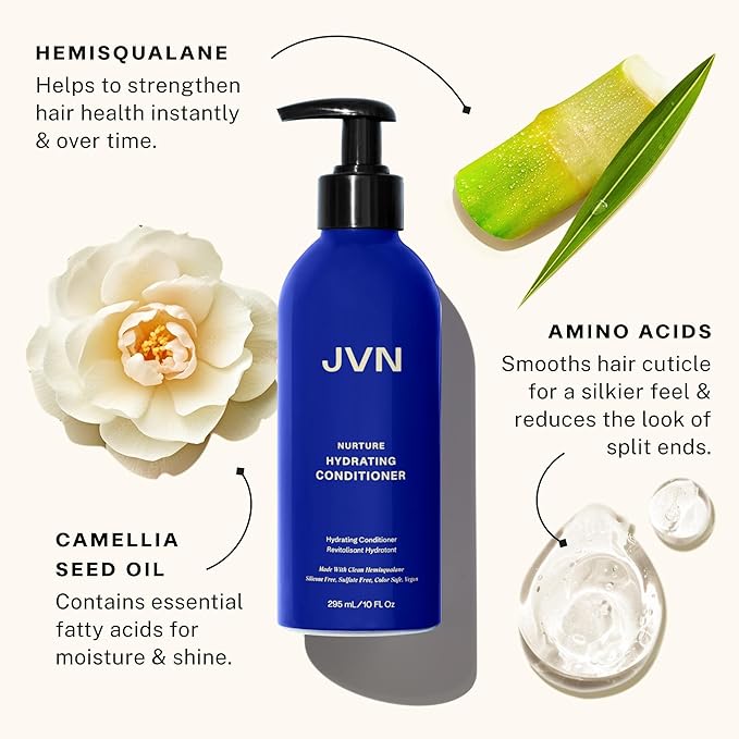 JVN Nurture Hydrating Conditioner, 10 Fl Oz, Detangles & Softens Hair, Moisture and Deeply Nourishing Conditioner, Color Safe Hair Care for Women and Men, Non-Toxic, Silicone and Paraben Free