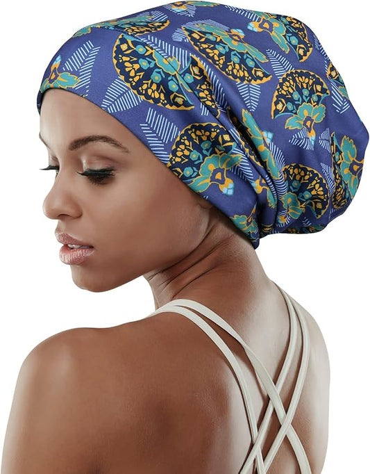 Adjustable Satin Lined Sleep Cap for Dreadlocks Curly Hair Large Head-Stay On Overnight